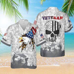 Veteran Skull and Eagle Hawaiian Shirt, Soldier Shirt, Army Dad Gift
